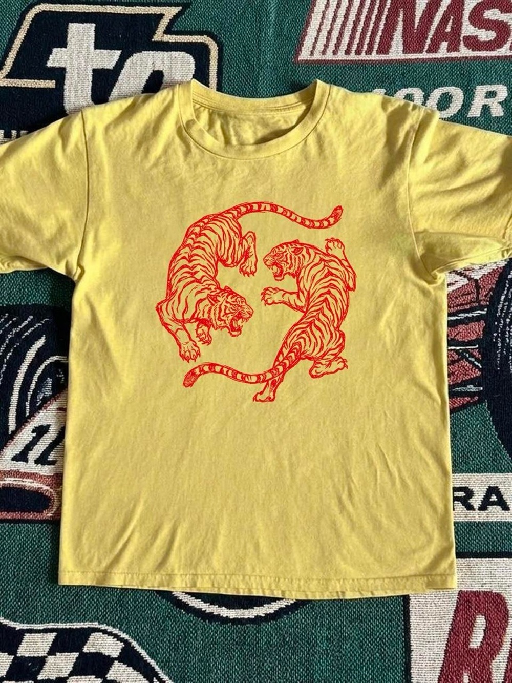 Yin Yang Twin Tigers Red Yellow Graphic Tee Asian Tattoo Art